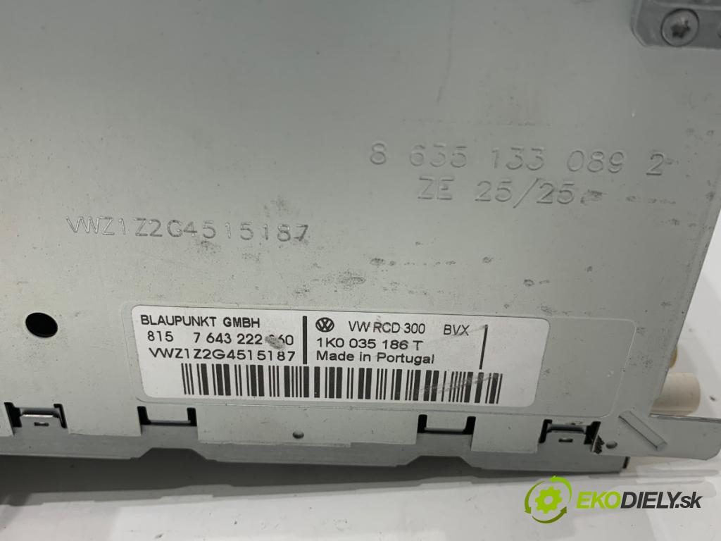 VW TOURAN nadwozie wielkoprzestrzenne (MPV) 2011 103 kW 2.0 TDI 1968 RADIO 1K0035186T (Audio zariadenie)