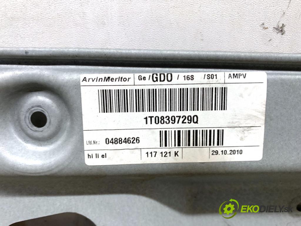 VW TOURAN nadwozie wielkoprzestrzenne (MPV) 2011 103 kW 2.0 TDI 1968 mechanismus okna levý zadní část 1T0839755H