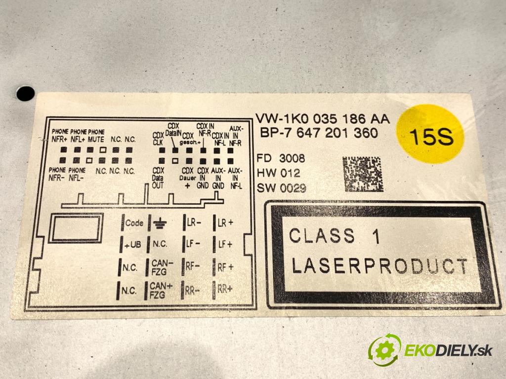 VW PASSAT B6 sedan 2008 103 kW 2.0 TDI 1968 RADIO 1K0035186AA (Audio zariadenie)