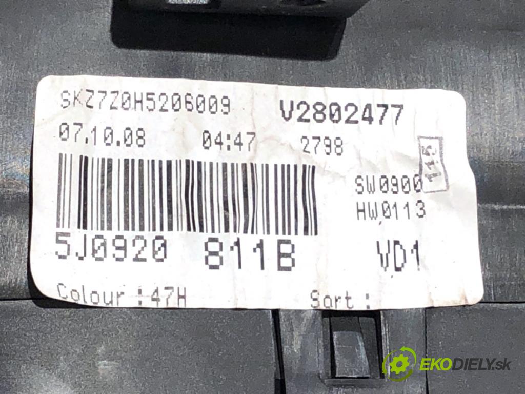 SKODA FABIA II liftback 2008 63 kW 1.4 1390 Prístrojovka 5J0920811B (Prístrojová doska)