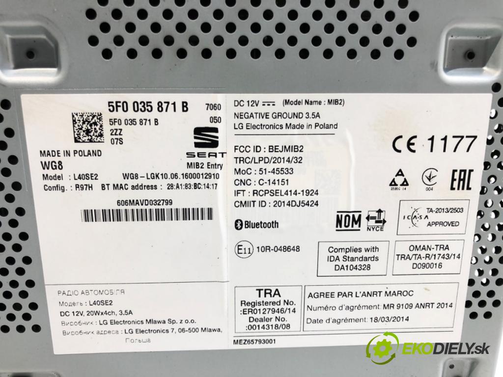 SEAT IBIZA IV liftback 2016 81 kW 1.0 TSI 999 RADIO 5F0035871B (Audio zariadenie)