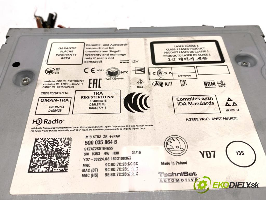 SKODA OCTAVIA III Kombi 2016 135 kW 2.0 TDI / TDI RS 4x4 1968 čítač navigácie 5Q0035864B (Elektrosúčasti ostatné)