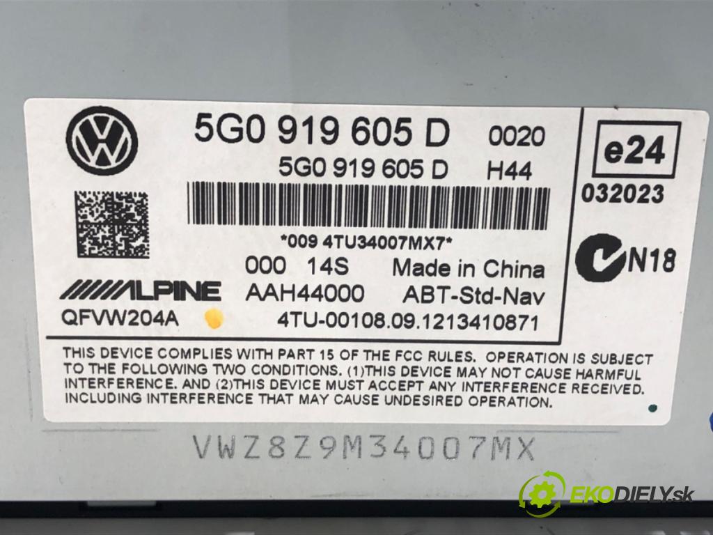 VW GOLF VII liftback 2012 77 kW 1.6 TDI 1598 RADIO 5G0919605D (Audio zariadenie)