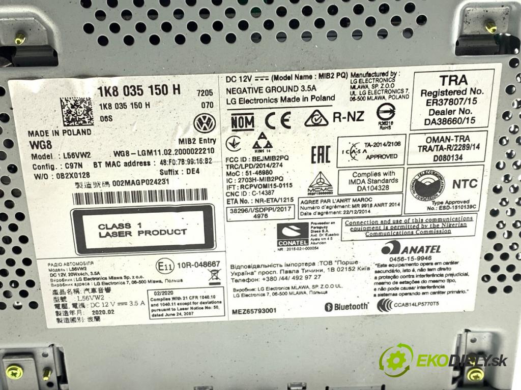 VW CADDY IV Nadwozie pełne/minivan 2020 75 kW 2.0 TDI 1968 RADIO 1K8035150H (Audio zariadenie)