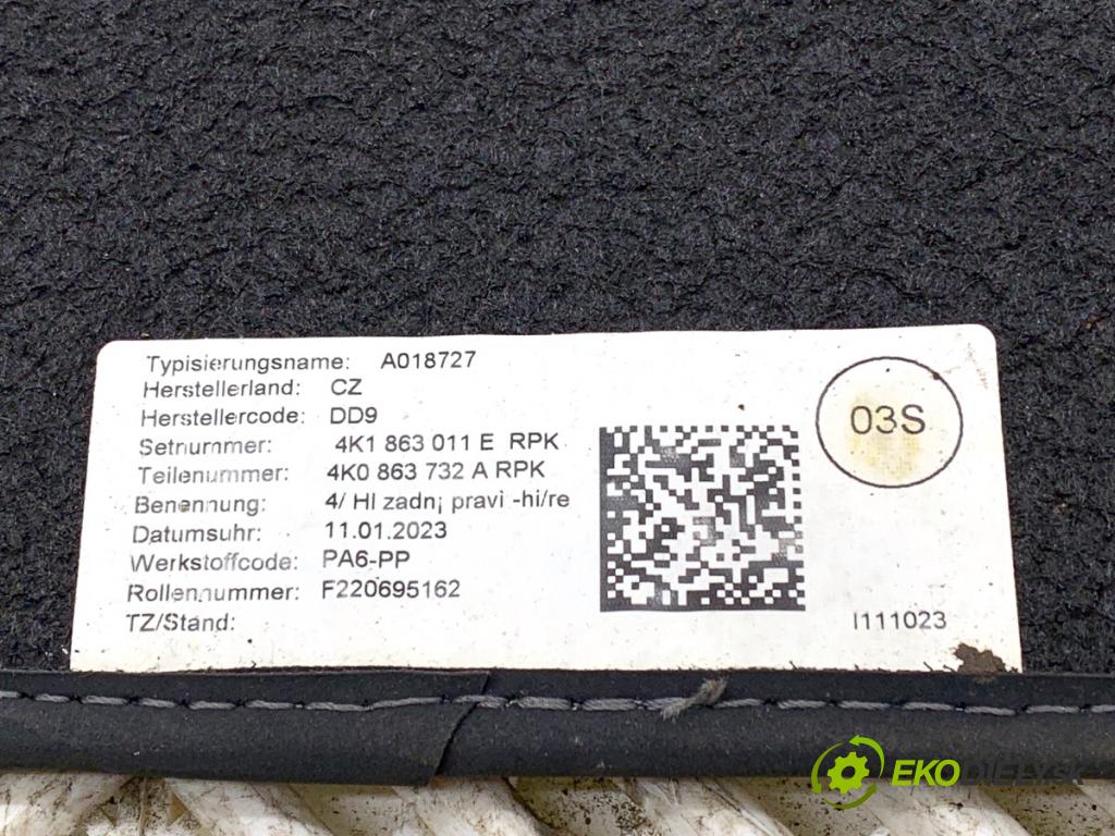 AUDI A7 C8 liftback 2023 195 kW 45 TFSI Mild Hybrid quattro 1984 Koberečky: 4K1863011E
