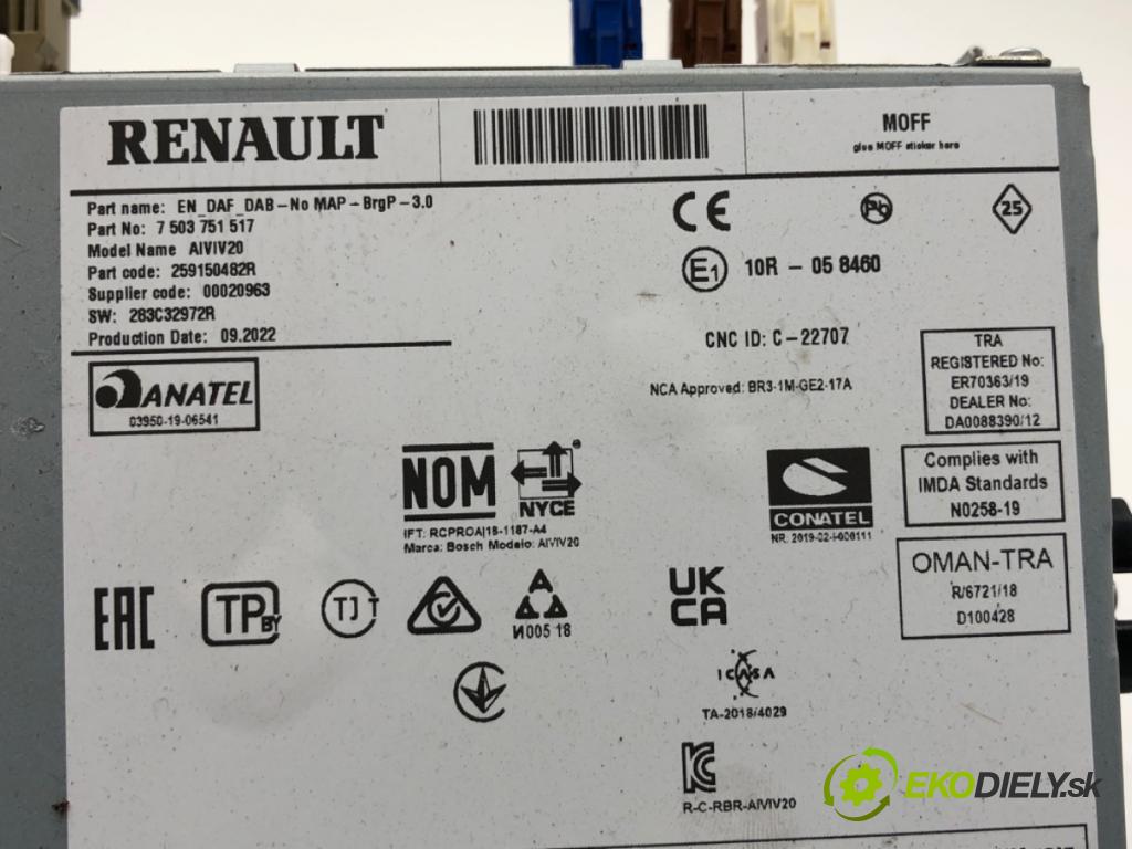 RENAULT EXPRESS Nadwozie pełne/minivan 2022 70 kW 1.5 Blue dCi 95 (F6AB) 1461 RADIO 259150482R (Audio zariadenie)