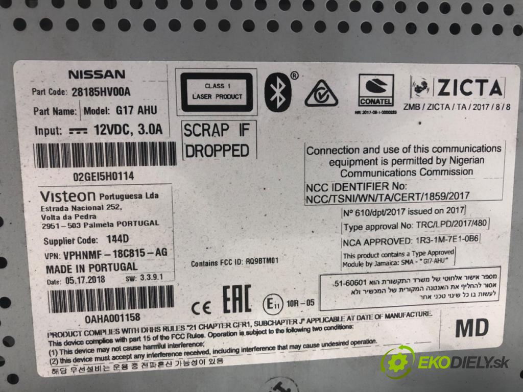 NISSAN QASHQAI J11 SUV 2018 85 kW 1.2 DIG-T 1197 RADIO 28185HV00A (Audio zariadenie)