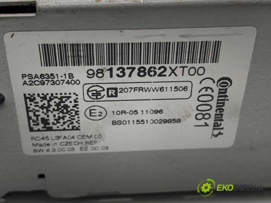 CITROEN BERLINGO II Nadwozie pełne/minivan 2016 73 kW 1.6 BlueHDi 100 1560 RADIO 98137862XT (Audio zariadenie)