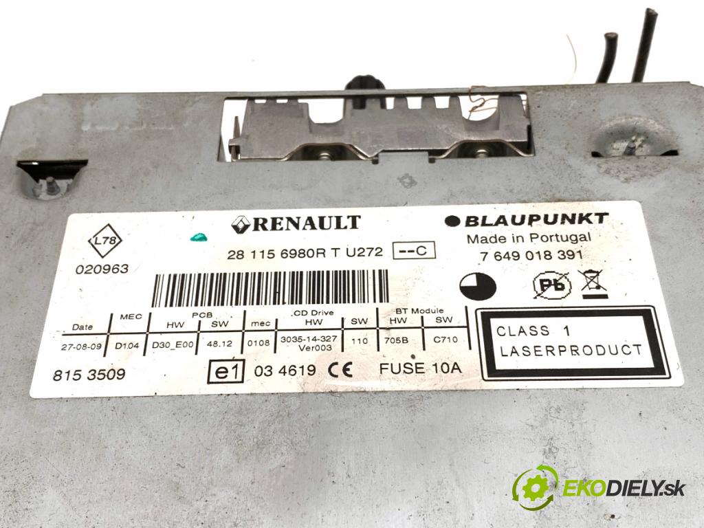 RENAULT LAGUNA III Kombi 2009 110 kW 2.0 dCi (KT01, KT08, KT09, KT0K, KT12, KT1D, KT1W) 1995 RADIO 281156980R (Audio zařízení)