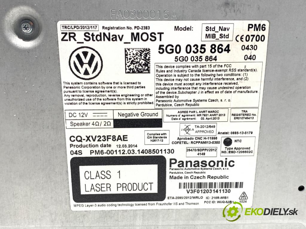 VW GOLF VII liftback 2014 135 kW 2.0 GTD 1968 čítač navigácie 5G0035864 (Elektrosúčasti ostatné)