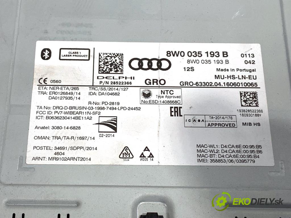 AUDI A4 B9 Kombi 2016 110 kW 2.0 TDI 1968 Menič CD 8W0035193B (CD menič)