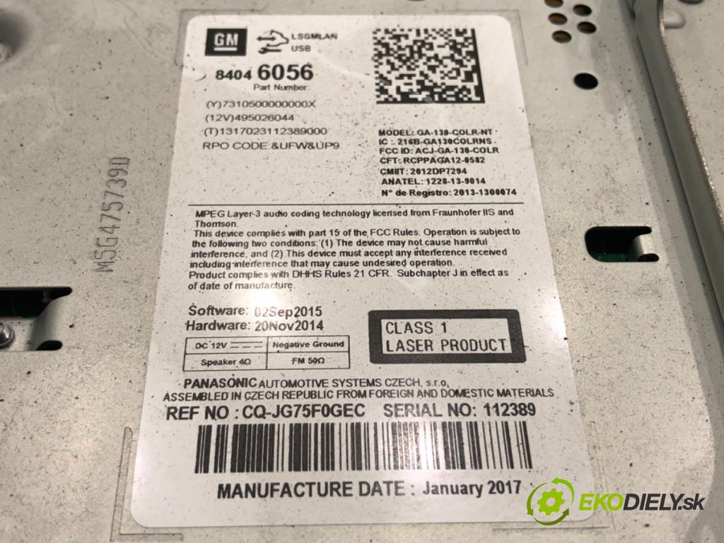 OPEL MERIVA B nadwozie wielkoprzestrzenne (MPV) 2017 88 kW 1.4 (75) 1364 RADIO 84046056 (Audio zariadenie)