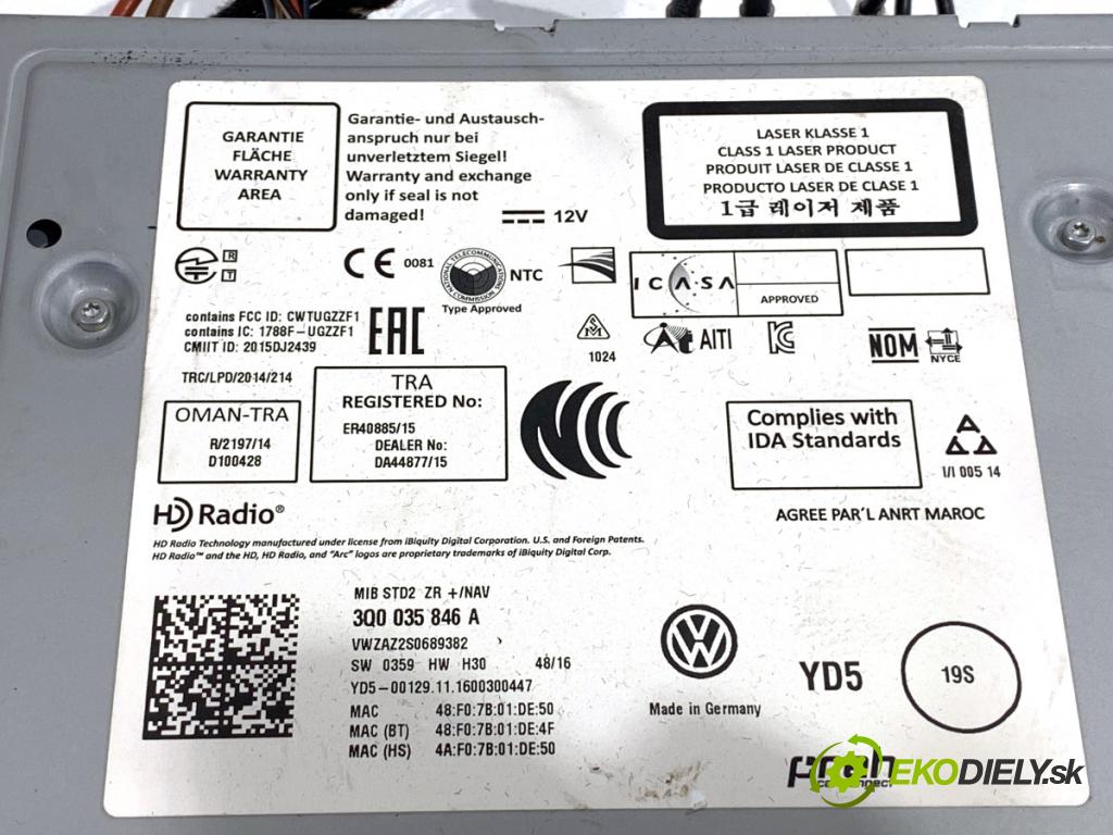 VW GOLF VII liftback 2016 81 kW 1.6 TDI 1598 RADIO 3Q0035846A (Audio zariadenie)