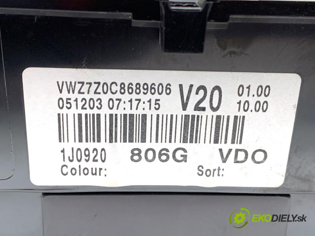 VW GOLF IV Kombi 2004 74 kW 1.9 TDI 1896 Prístrojovka 1J0920806G (Prístrojová doska)