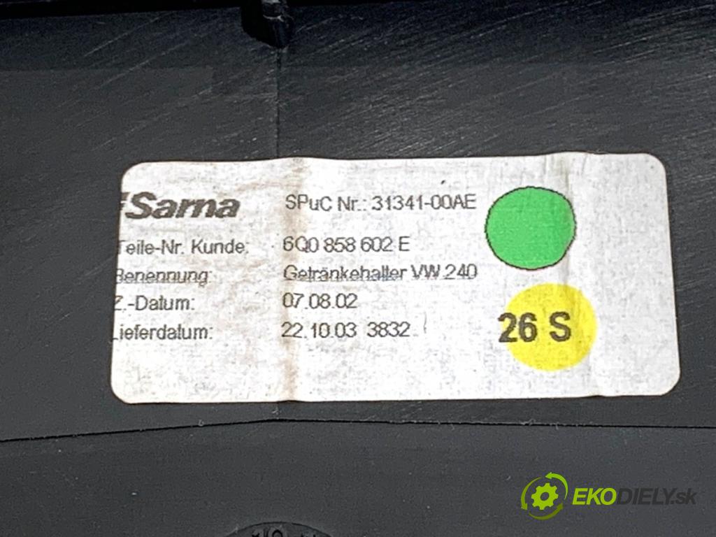 VW POLO IV 9N liftback 2003 47 kW 1.2 12V 1198 Držiak na nápoje 6Q0858602E (Držiak (úchyt) na nápoje)