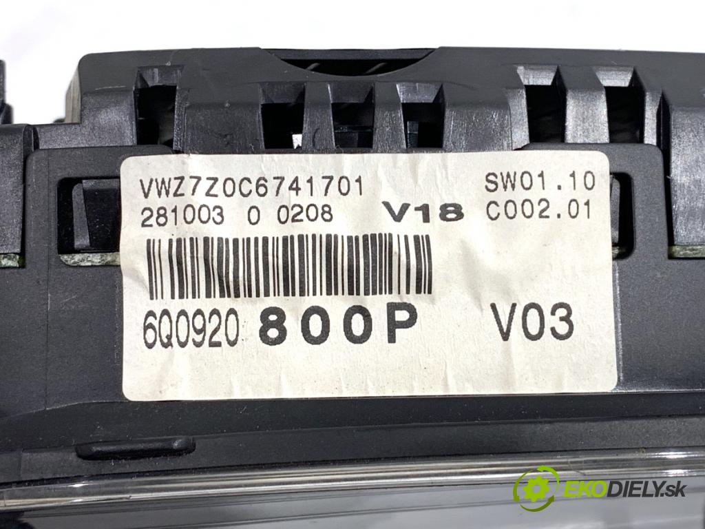 VW POLO IV 9N liftback 2003 47 kW 1.2 12V 1198 Prístrojovka 6Q0920800P (Prístrojová doska)