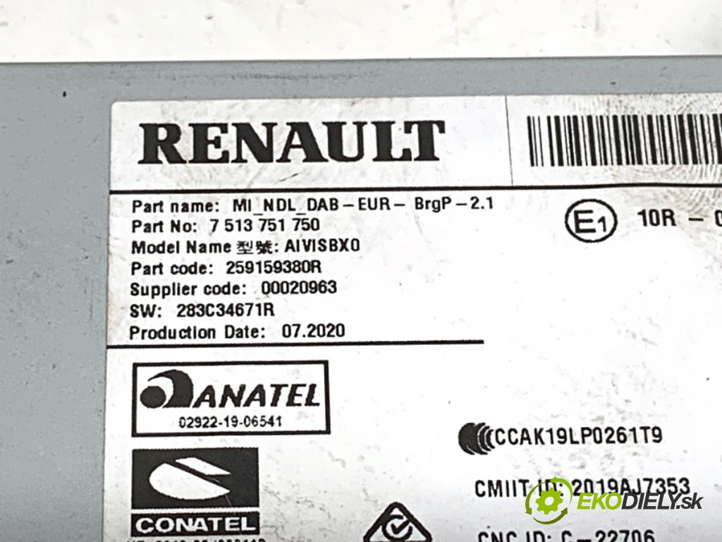 RENAULT CLIO V liftback 2020 74 kW 1.0 TCe 100 (B7MT) 999 RADIO Navigácia 259159380R (Audio zariadenie)