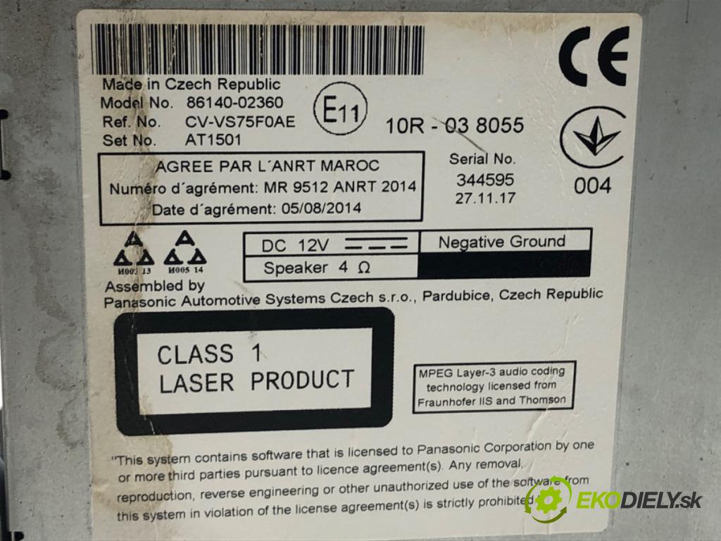 TOYOTA AURIS II Kombi 2017 73 kW 1.8 Hybrid (ZWE186_) 1798 RADIO 86840-0F020 (Audio zariadenie)