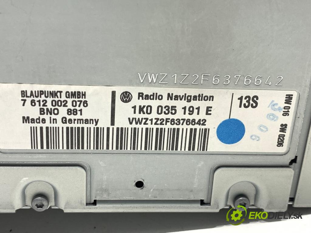 VW TOURAN nadwozie wielkoprzestrzenne (MPV) 2006 77 kW 1.9 TDI 1896 RADIO 1K0035191E (Audio zariadenie)