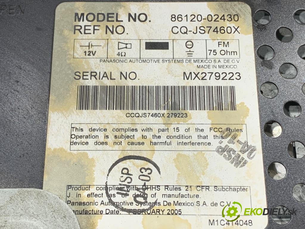 TOYOTA COROLLA E12 liftback 2005 141 kW 1.8 VVTL-i TS (ZZE123) 1796 RADIO 86120-02430 (Audio zařízení)