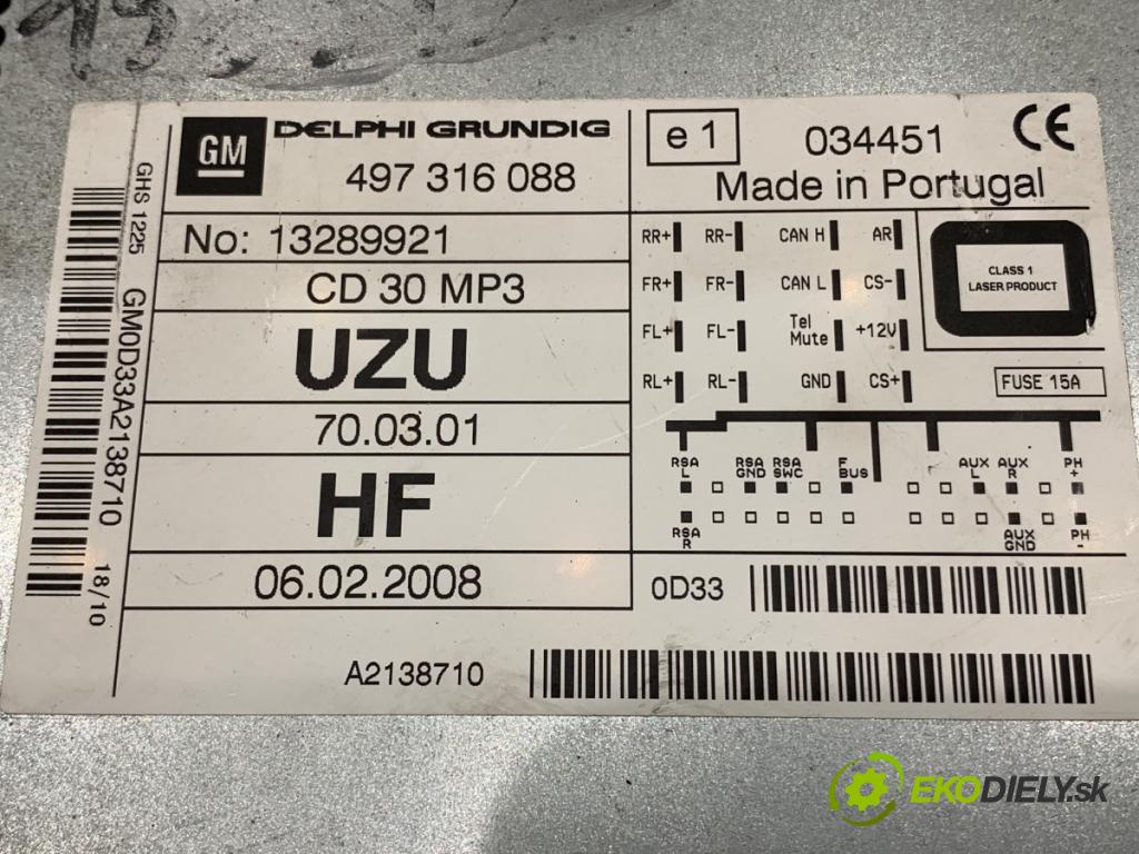 OPEL CORSA D liftback 2006 66 kW 1.3 CDTI (L08, L68) 1248 RADIO 13289921 (Audio zariadenie)