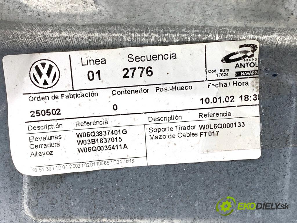 VW POLO IV 9N liftback 2002 55 kW 1.4 TDI 1422 Mechanizmus okna ľavy predný