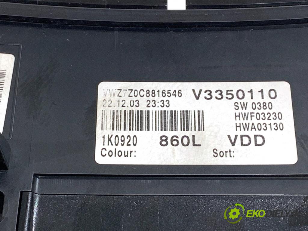 VW GOLF V liftback 2004 103 kW 2.0 TDI 1968 Prístrojovka 1K0920860L (Prístrojová doska)