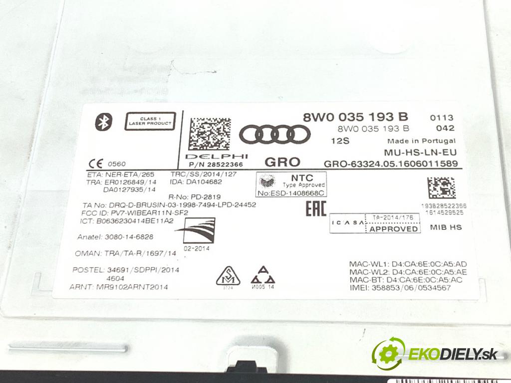 AUDI A4 B9 Kombi 2016 110 kW 2.0 TDI 1968 měnič CD CZYTNIK 8W0035193B