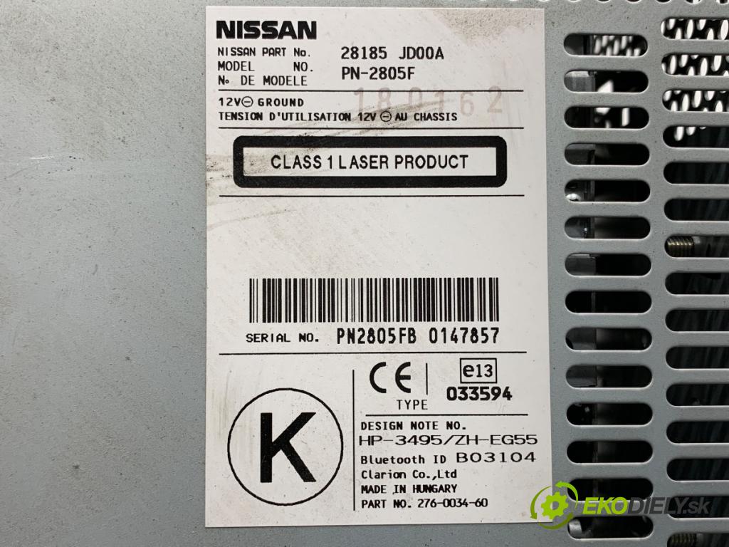 NISSAN QASHQAI J10 SUV 2008 78 kW 1.5 dCi 1461 RADIO 28185JD00A (Audio zariadenie)