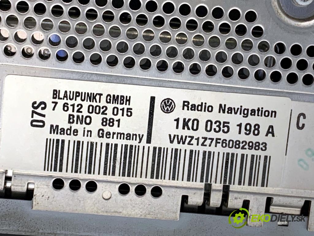 VW TOURAN nadwozie wielkoprzestrzenne (MPV) 2005 103 kW 2.0 TDI 1968 RADIO 1K0035198A (Audio zariadenie)