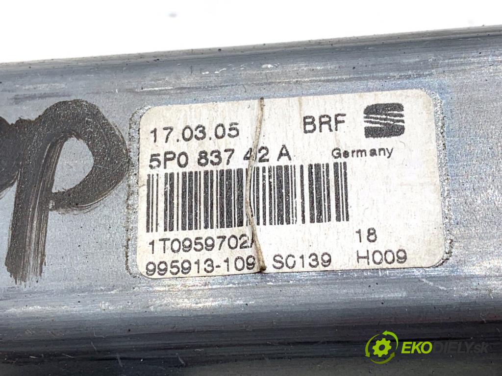 SEAT ALTEA nadwozie wielkoprzestrzenne (MPV) 2005 75 kW 1.6 1595 mechanismus okna pravý přední část 1T0959702
