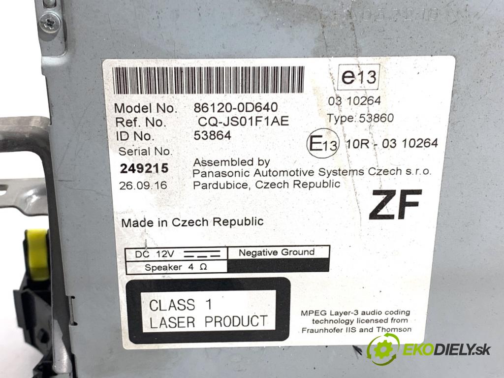 TOYOTA YARIS III liftback 2016 73 kW 1.3 (NSP130_) 1329 RADIO 86120-0D640 (Audio zariadenie)