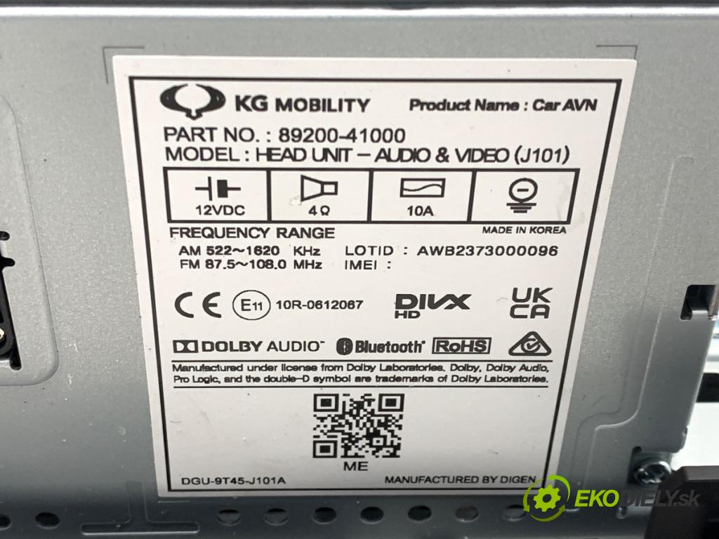 SSANGYONG TORRES  2023 120 kW 1.5 GDI AWD   (1497 ccm / 120 kW / 163 KM) 1497 RADIO Navigácia 89200-41000 (Audio zariadenie)