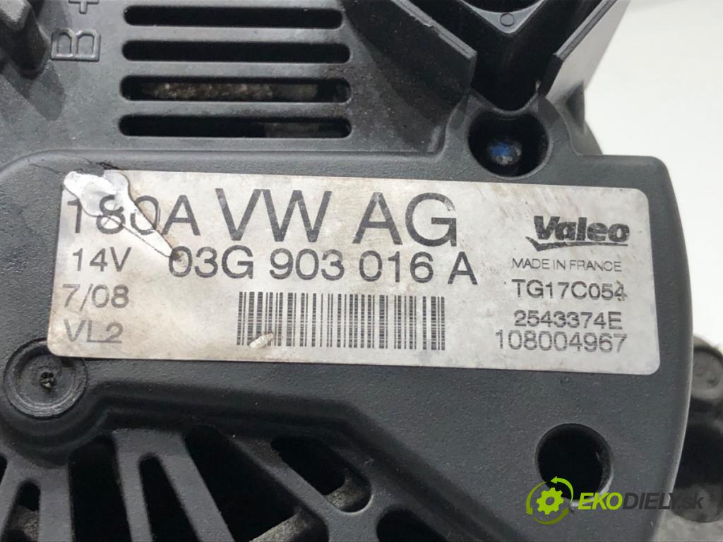 AUDI A6 C6 sedan 2008 103 kW 2.0 TDI 1968 Alternátor 03G903016A (Alternátor)