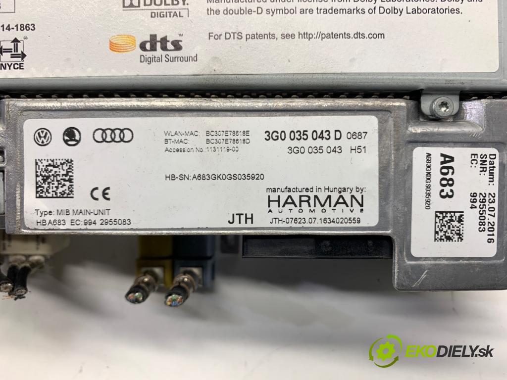 VW PASSAT B8 Kombi 2016 140 kW 2.0 TDI 1968 čítač navigácie 3G0035043D (Elektrosúčasti ostatné)