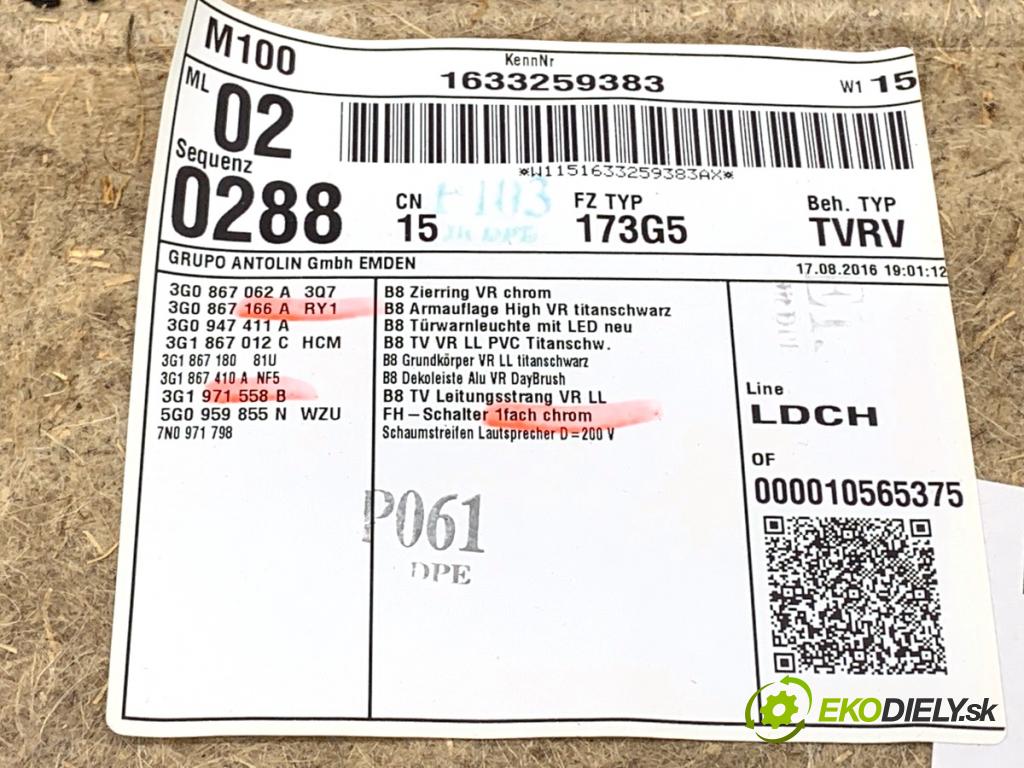 VW PASSAT B8 Kombi 2016 140 kW 2.0 TDI 1968 ča dveře pravý přední část 3G1867012