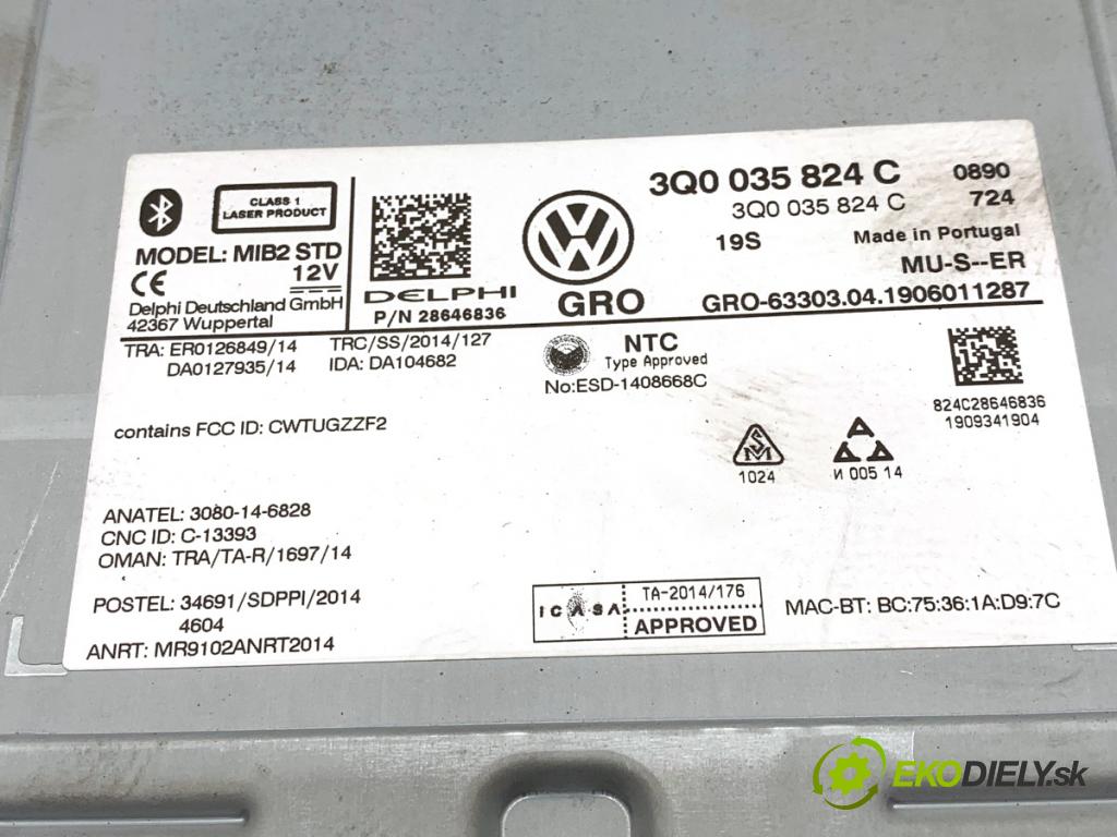 VW T-ROC SUV 2019 110 kW 1.5 TSI 1495 čítač navigácie 3Q0035824C (Elektrosúčasti ostatné)