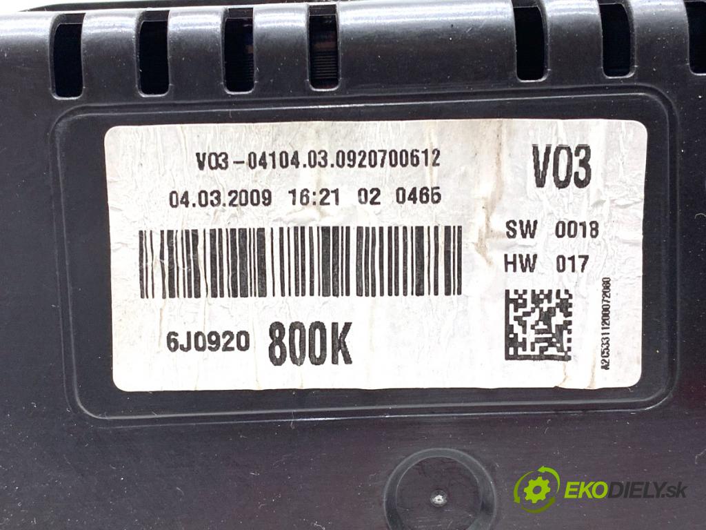 SEAT IBIZA IV liftback 2009 63 kW 1.4 1390 Prístrojovka 6J0920800K (Prístrojová doska)