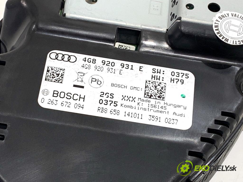 AUDI A6 C7 sedan 2011 180 kW 3.0 TDI quattro 2967 Prístrojovka 4G8920931E (Prístrojová doska)