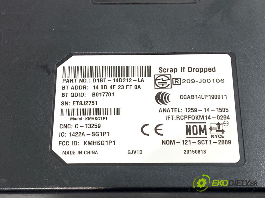 FORD FIESTA MK7 liftback 2015 70 kW 1.5 TDCi 1499 Modul BLUETOOTH D1BT-14D212-LA (Riadiaca jednotka ostatné)