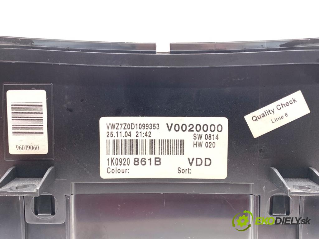 VW GOLF V liftback 2004 77 kW 1.9 TDI 1896 Prístrojovka 1K0920861B (Prístrojová doska)