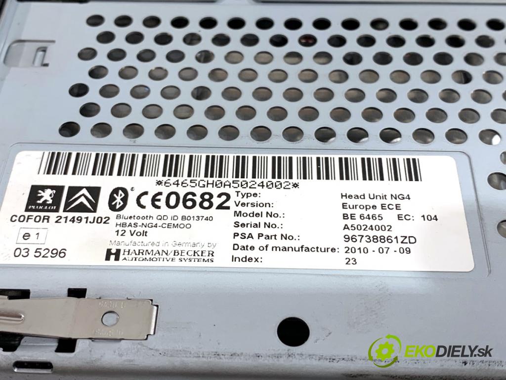 CITROEN C5 III sedan 2010 103 kW 2.0 HDi 140 1997 RADIO 96738861ZD (Audio zariadenie)