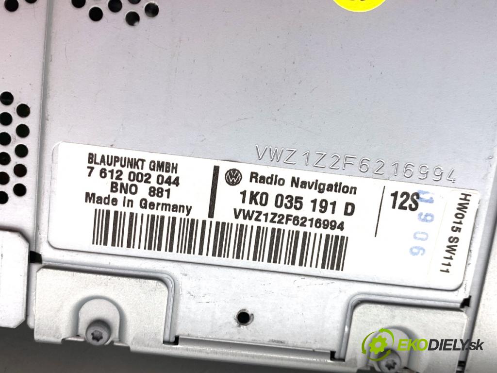 VW GOLF V liftback 2006 103 kW 2.0 TDI 1968 RADIO 1K0035191D (Audio zariadenie)
