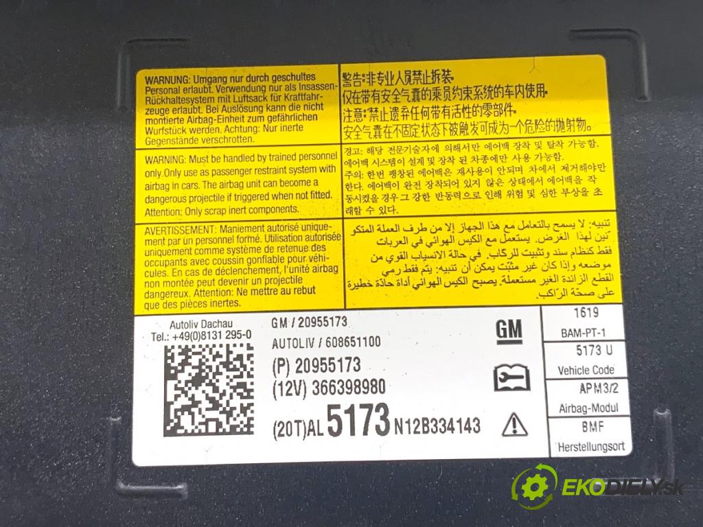 OPEL INSIGNIA A liftback 2011 118 kW 2.0 CDTI (68) 1956 AirBag spolujazdca 20955173 (Airbag)