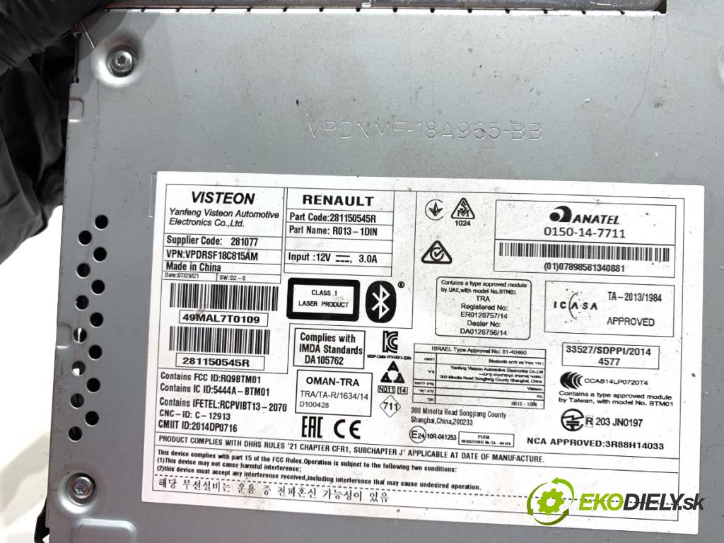 RENAULT KANGOO II nadwozie wielkoprzestrzenne (MPV) 2021 85 kW 1.5 dCi 115 (KW17) 1461 RADIO 281150545R (Audio zariadenie)