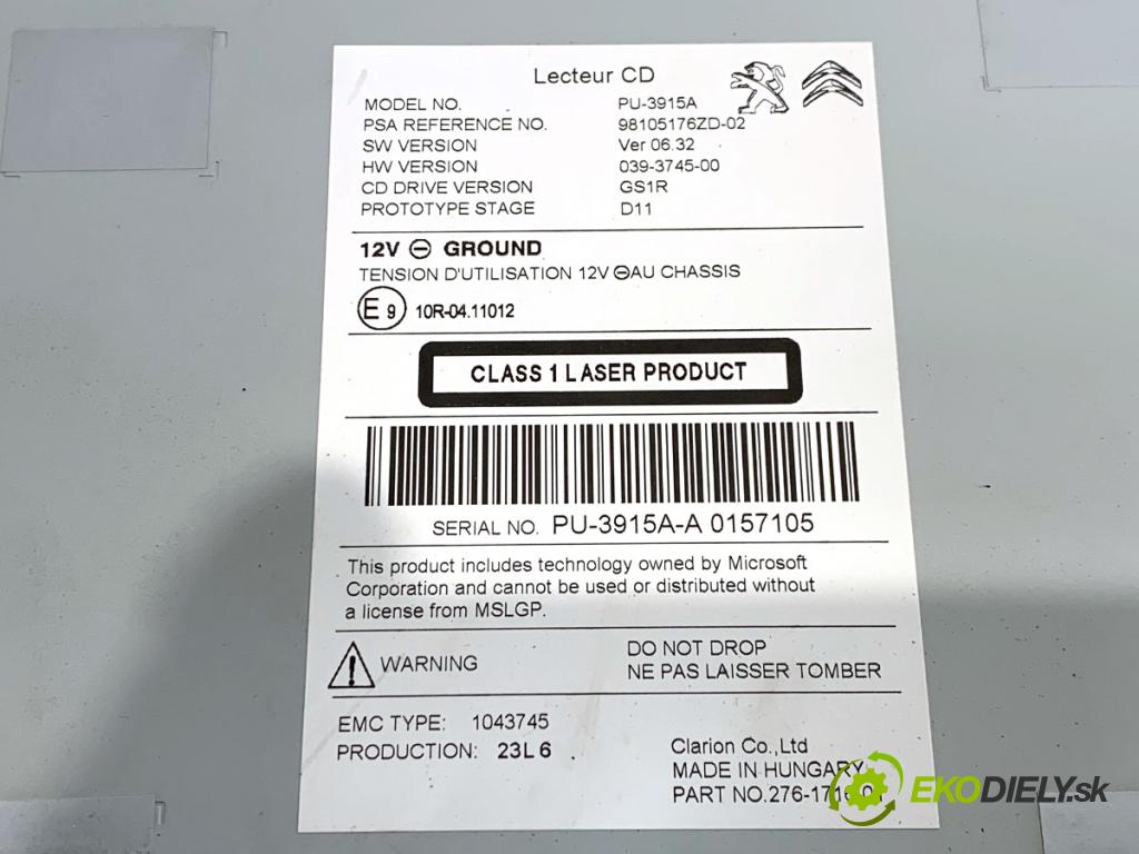 CITROEN C4 PICASSO II nadwozie wielkoprzestrzenne (MPV) 2017 88 kW 1.6 BlueHDi 120 1560 Menič CD 98105176ZD (CD menič)