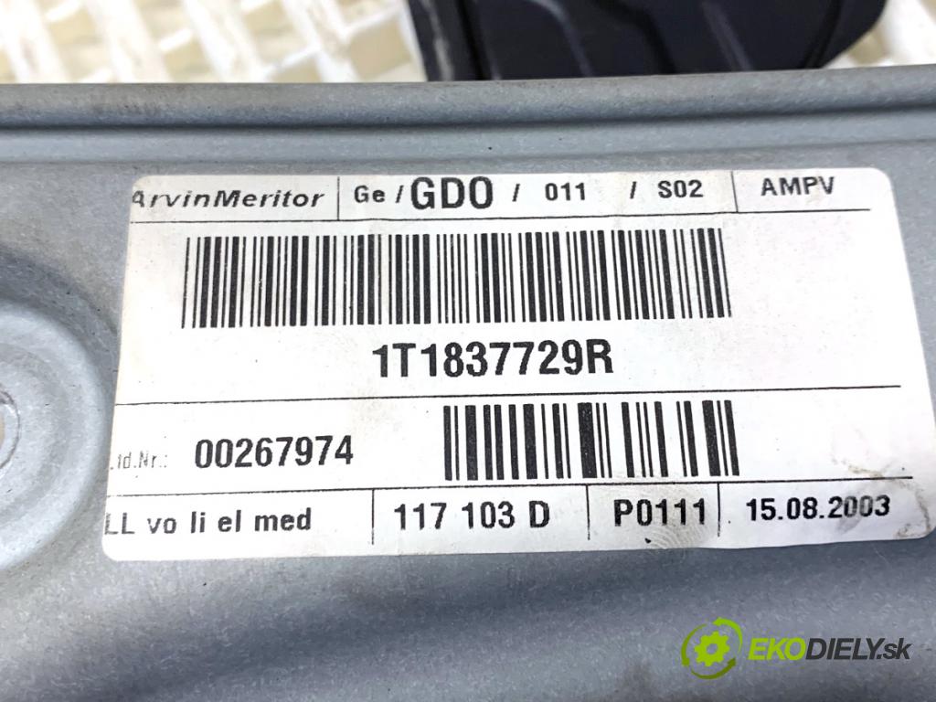 VW TOURAN nadwozie wielkoprzestrzenne (MPV) 2003 74 kW 1.9 TDI 1896 Mechanizmus okna ľavy predný 1T0959701 1T1837729R