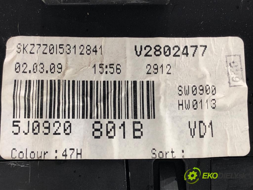 SKODA FABIA II liftback 2009 51 kW 1.2 LPG 1198 Prístrojovka 5J0920801B (Prístrojová doska)