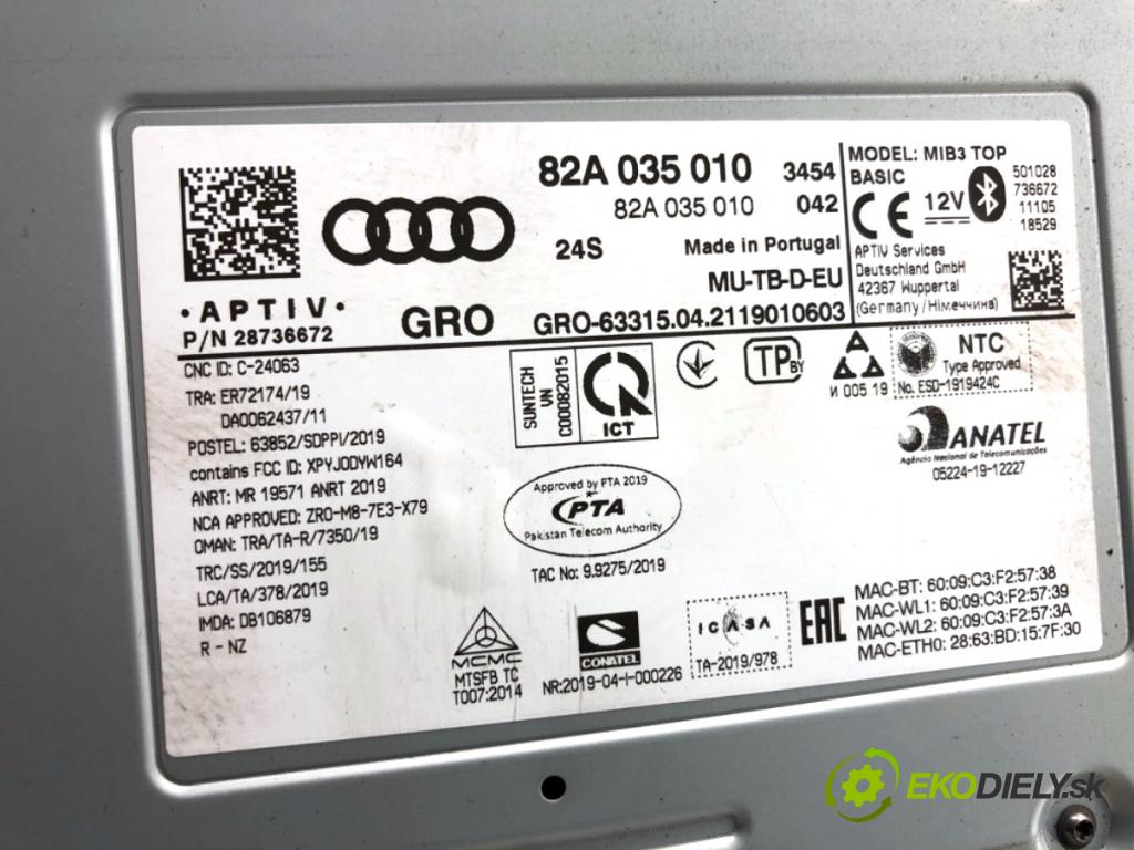 AUDI Q3 II SUV 2021 110 kW 35 TFSI Mild Hybrid 1498 RADIO Navigácia 82A035010 (Audio zariadenie)