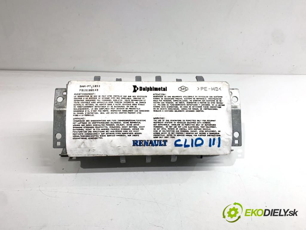 RENAULT CLIO III liftback 2007 55 kW 1.2 16V (BR02, BR0J, BR11, CR02, CR0J, CR11) 1149 AirBag spolujazdca 8200303496 (Airbag)